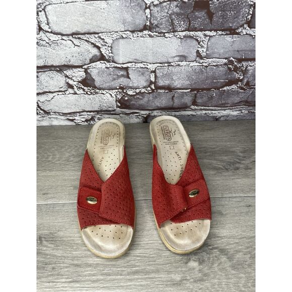 Fly Flot Anatomic Red Suede Leather Adjustable Strap Wedge Sandals Women Sz 38EU - Picture 11 of 16